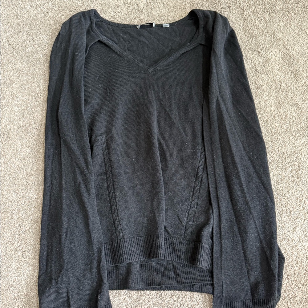 Black Knit Poncho with V-Neckline